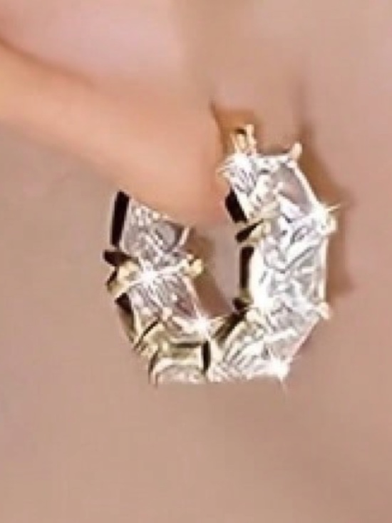 Luxe Gold Tone Cubic Zirconia Bling Huggies Hoop Earrings - Picture 3 of 5